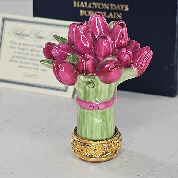 Halcyon Days Porcelain Tulip Flower Bouquet Desk Seal Miniature Figurine 1991 RA - Picture 8 of 12
